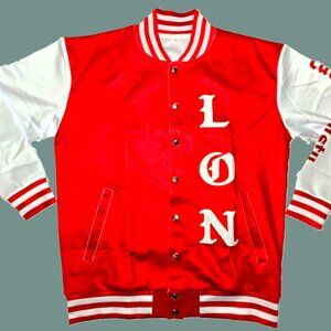 Red & White Button Up Varsity Style Jacket / Sweatshirt Embroidered Size Med NEW